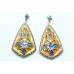 925 sterling silver orange blue enamel earring with marcasite stone 2.5 inch